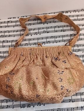 Vintage Gold Floral Brocade Evening Bag Small Size